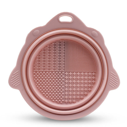 2Pcs Foldable Makeup Brush Cleaner Bowl Portable Silicone Cleaning Tool for Cosmetic Brushes Powder Puffs Sponges Pink
