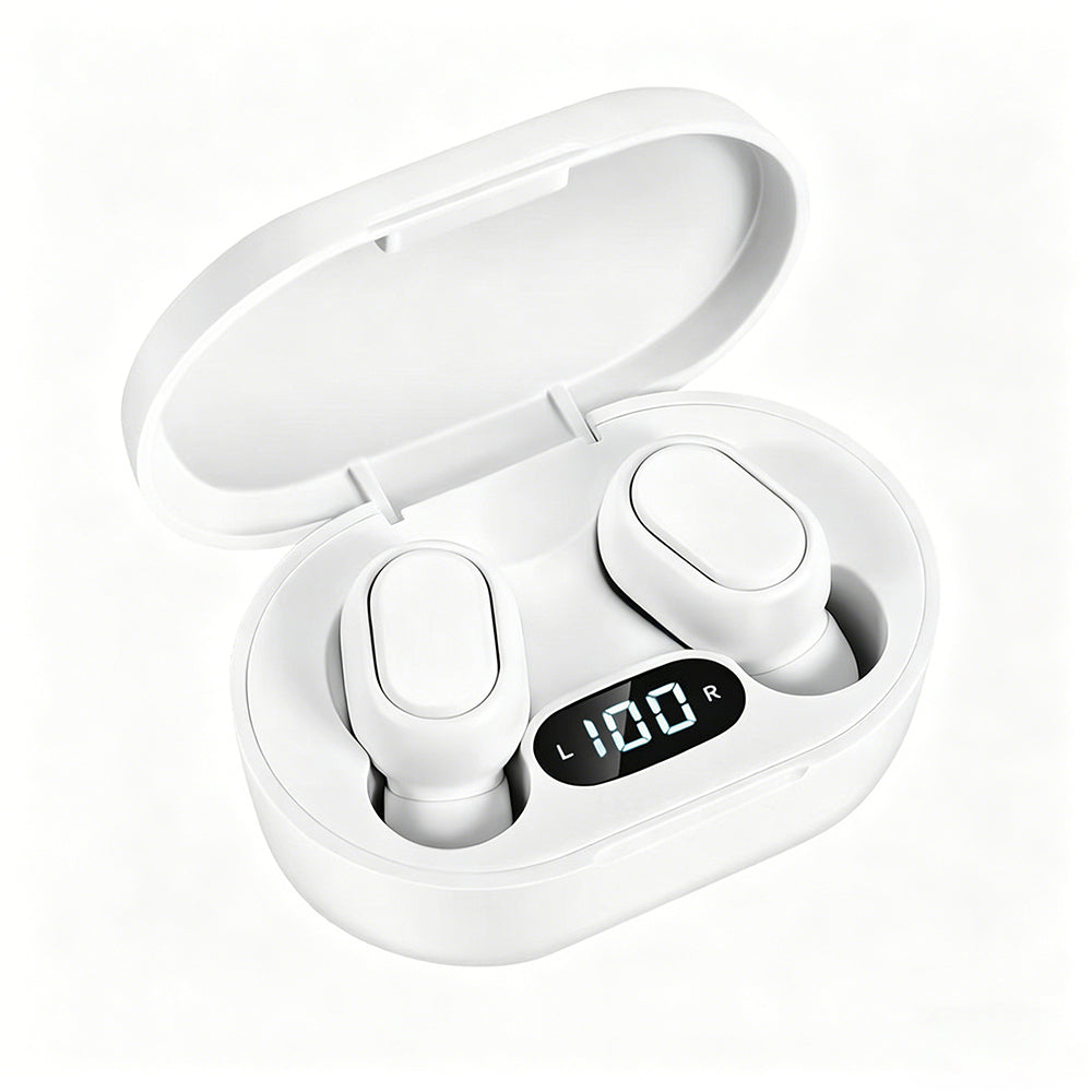 Bluetooth 5.1 Wireless Earbuds with LED Display IPX4 Waterproof Headphones-White