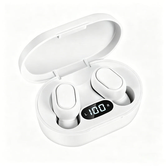 Bluetooth 5.1 Wireless Earbuds with LED Display IPX4 Waterproof Headphones-White