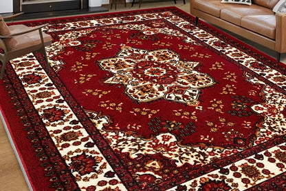 Vintage Boho Rug Non-Slip Floor Carpet - Red