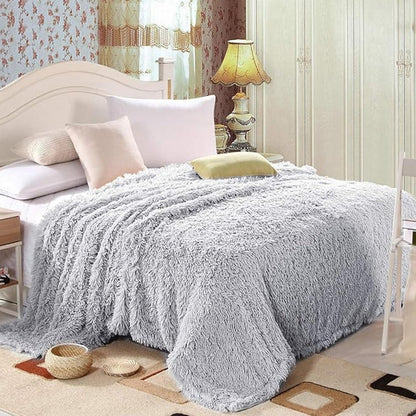 Shaggy Faux Fur Throw Blanket Plush Decorative Couch Sofa Blanket Gray