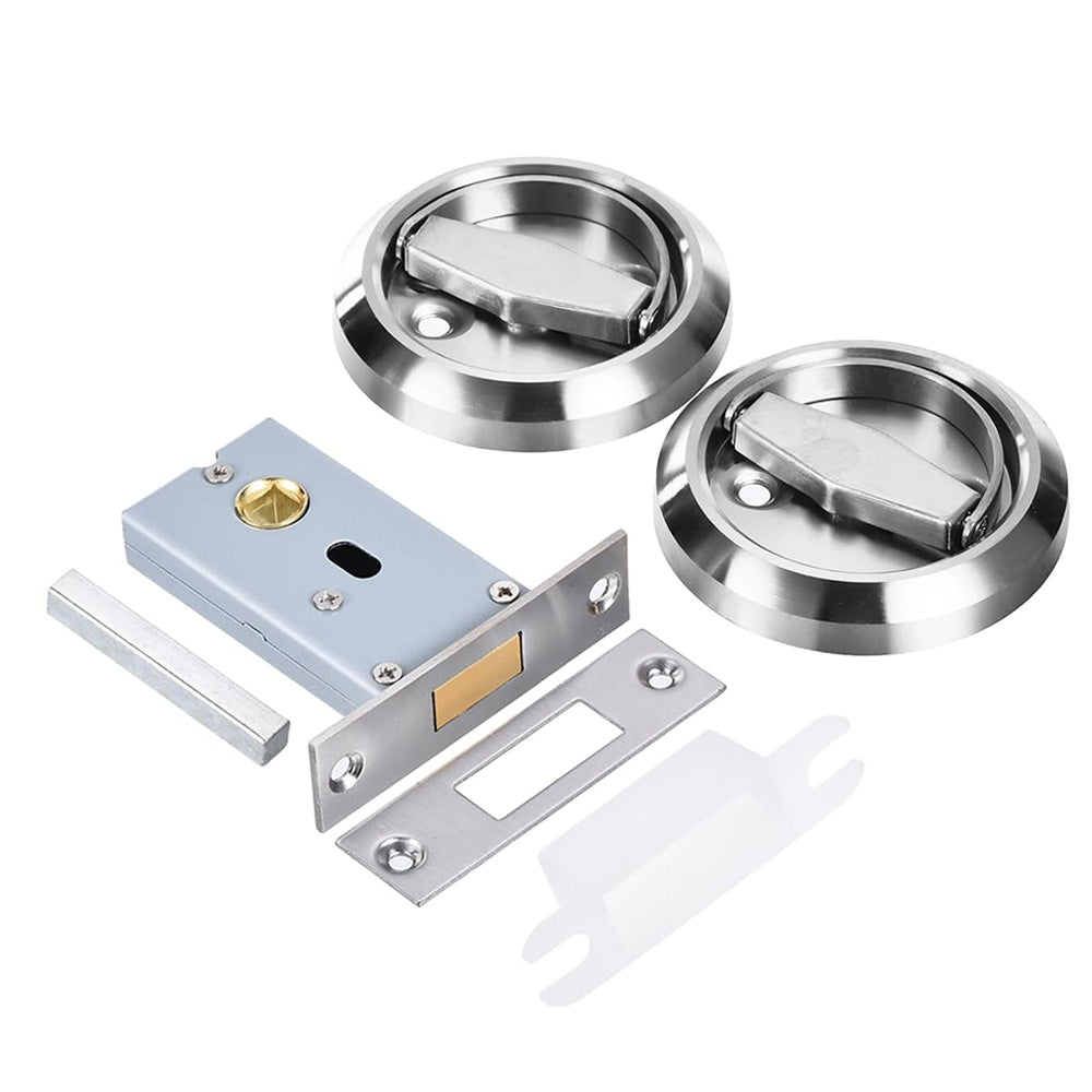 Hidden Door Lock Invisible Latch Double Sided Privacy Lock for Bedroom Bathroom Stainless Steel-Silver