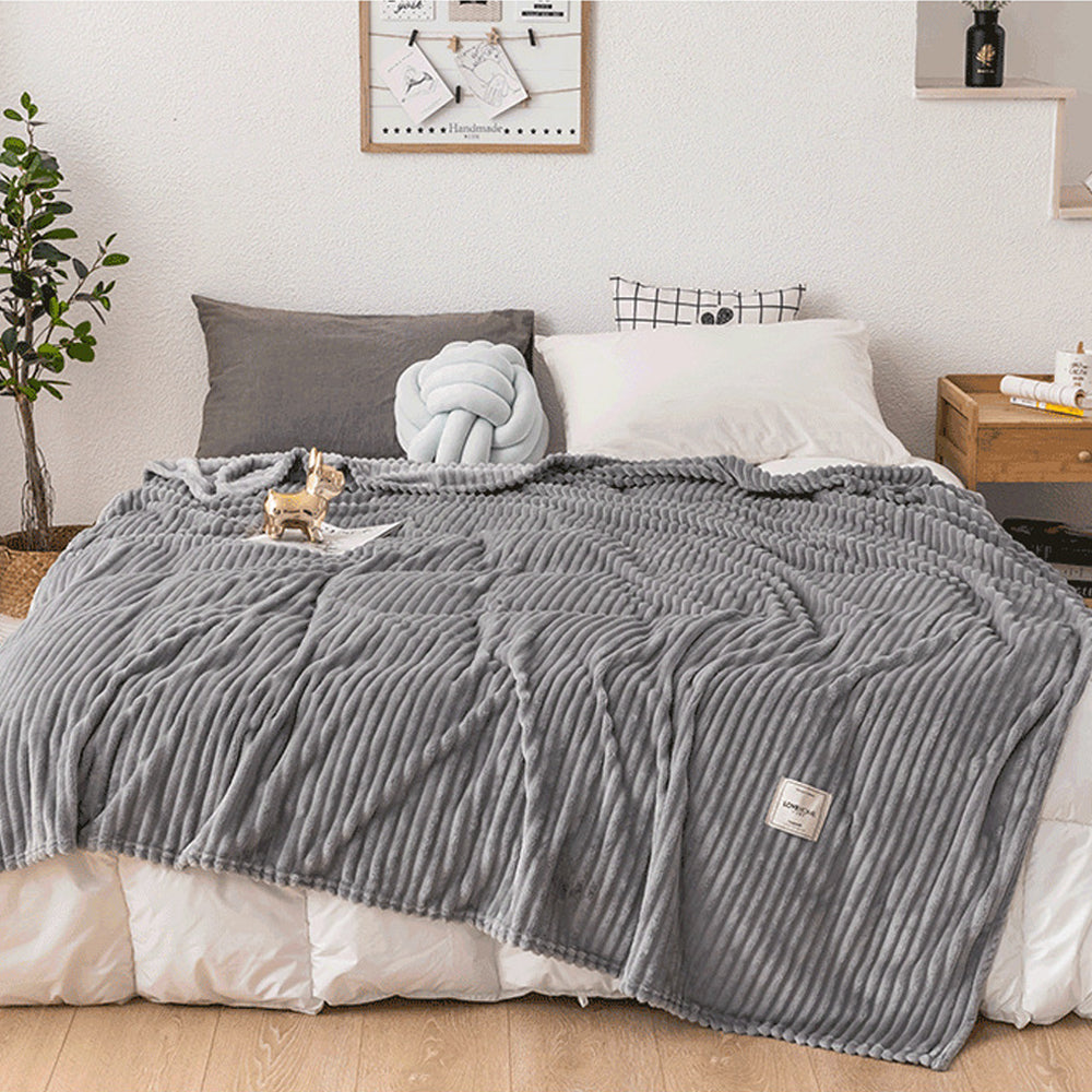Solid Soft Stripe Pattern Throw Blanket Nap Blanket Sofa Bedding Blanket for All Season Gray