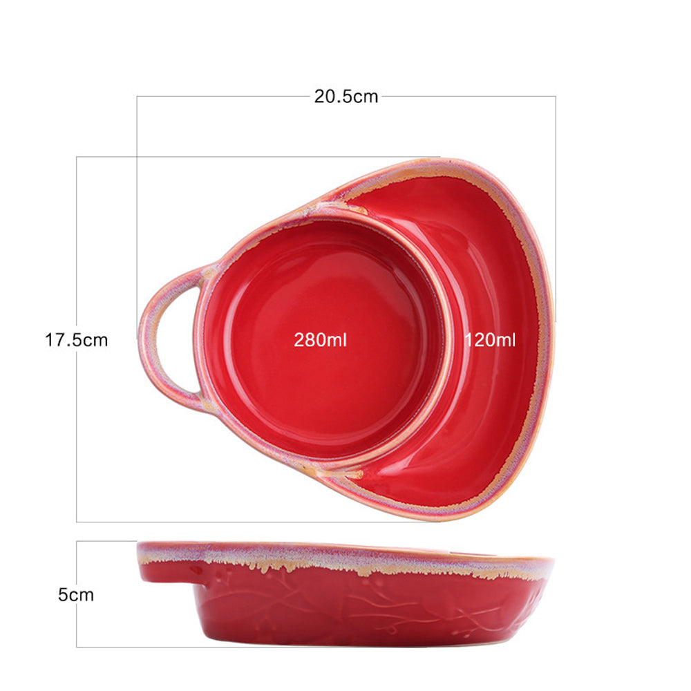 Vintage Breakfast Divided Pan Dual Compartment Ceramic Baking Pan - Red