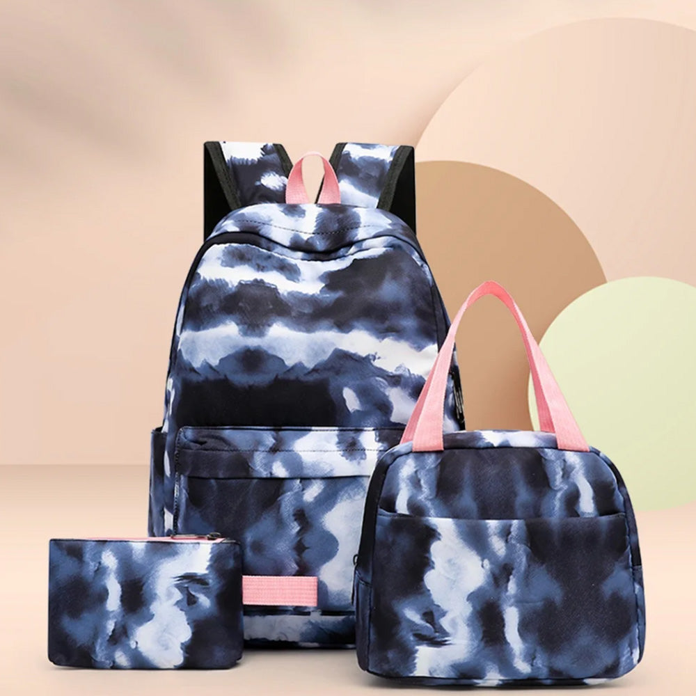 3PCS Girls Gradient Color Backpack School Backpack Lunch Bag Pencil Case-Black
