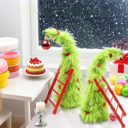 2 Piece Bendable Desktop Christmas Tree with Lights and Mini Ladder