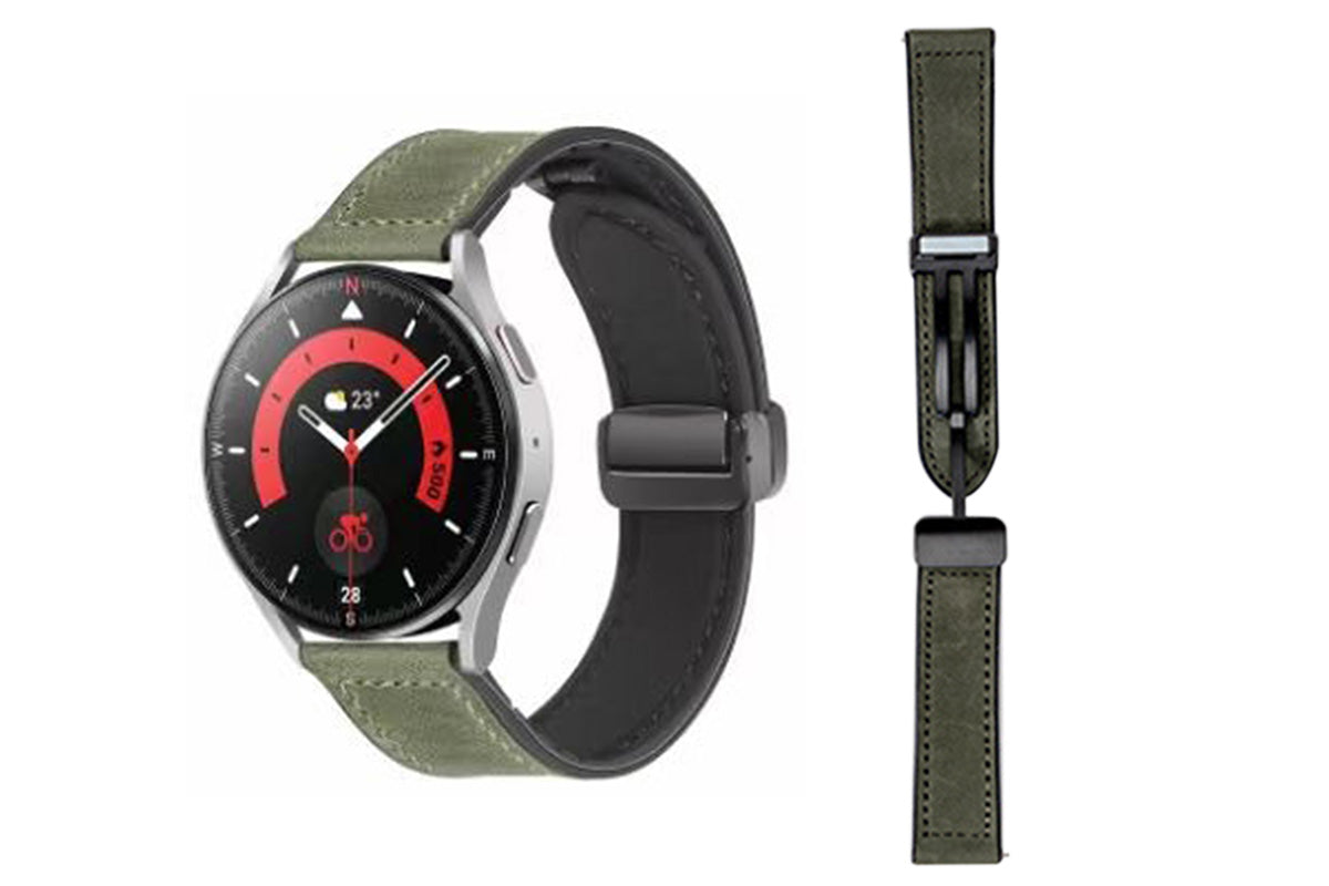Attractive Leather Watch Band Genuine Leather Strap For Samsung Huawe-Dark Green