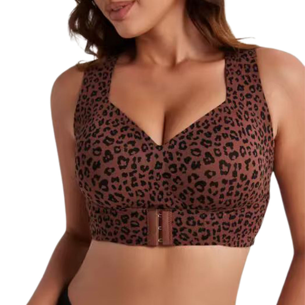 Wireless Front Closure Seamless Full Coverage Cross Back Bra - Brown