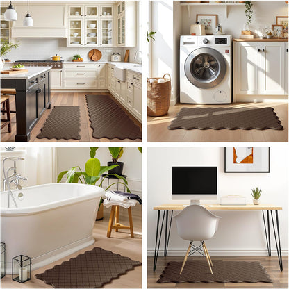 2Pcs PVC Kitchen Mat Set-Brown