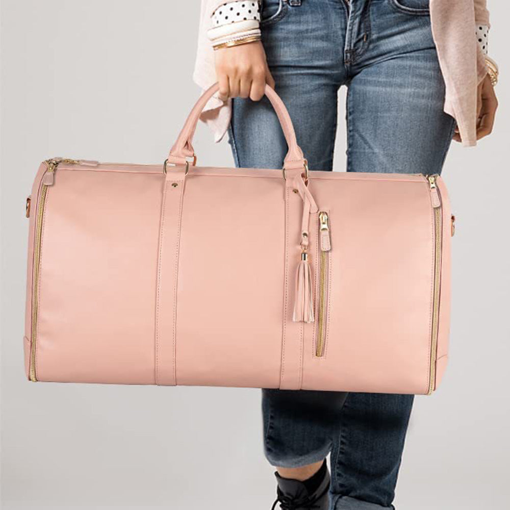 Water-Resistant Garment Duffle Bag Duffle Bag PU Leather Travel Bag -Pink