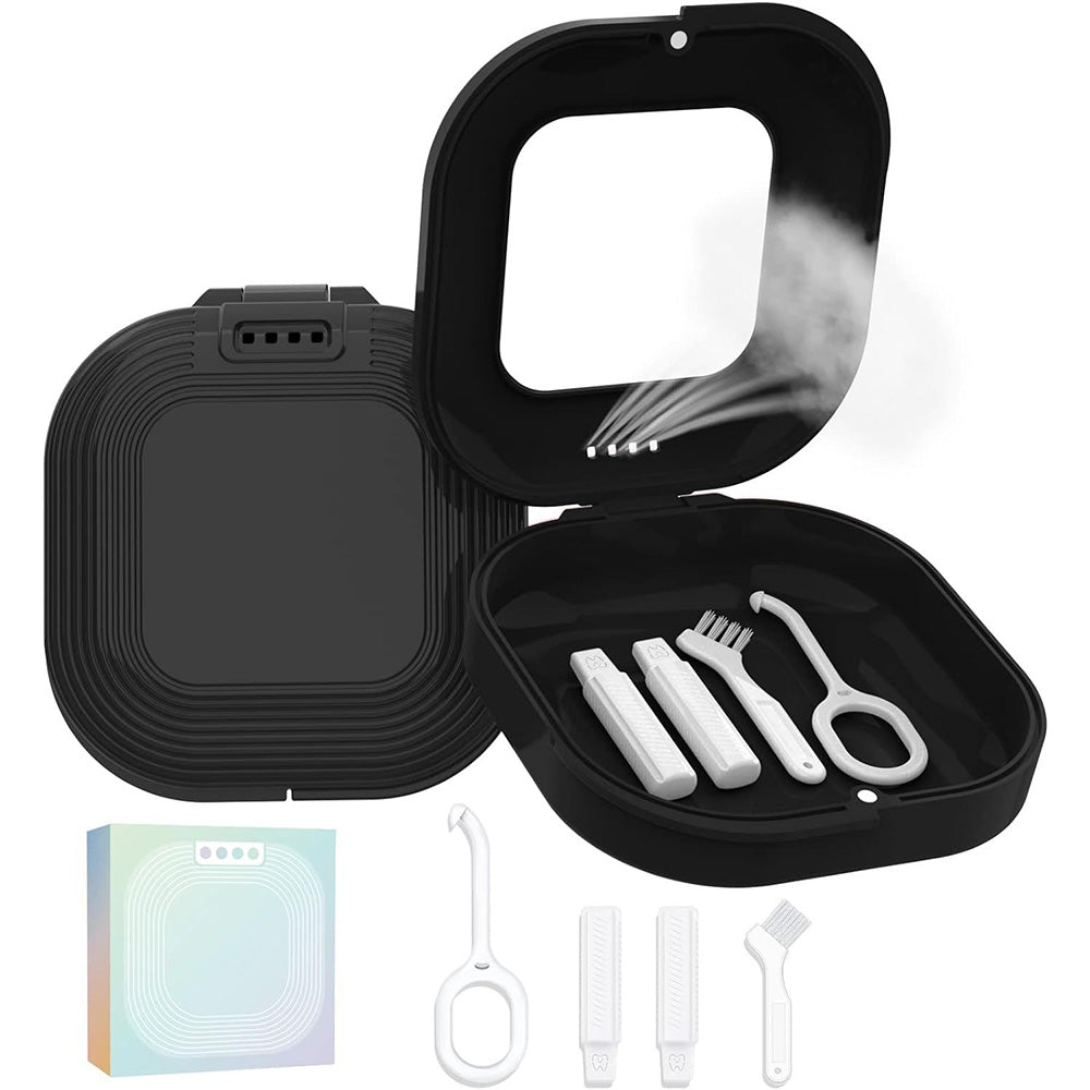 Retainer Case with Mirror and Retainer Removal Tool Mouth Guard Storage Box-Black