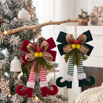 Christmas Bow Elf Leg Hanging Ornaments Christmas Tree Decor