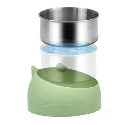 400ml Stainless Steel Tilted Pet Bowl Non-Slip Raised Feeder for Cats and Dogs-Green