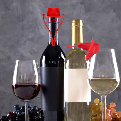 Western Cowboy Hat Silicone Wine Bottle Stopper Champagne Sealer -Red