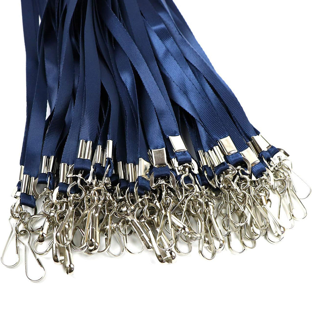 50 Flat ID Badge Lanyards with 360 Degree Swivel Hooks - Dark Blue