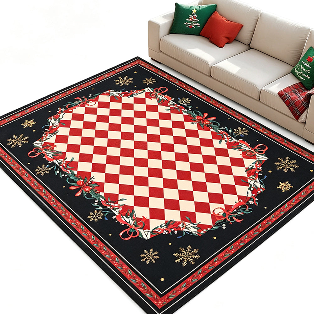 Christmas Plaid Short Pile Rug with Non Slip Rubber Backing - Snowflake