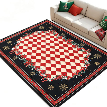 Christmas Plaid Short Pile Rug with Non Slip Rubber Backing - Snowflake