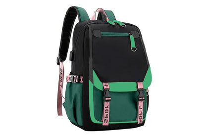 Girls Backpack Middle School Students Bookbag with USB Charge Port-Green