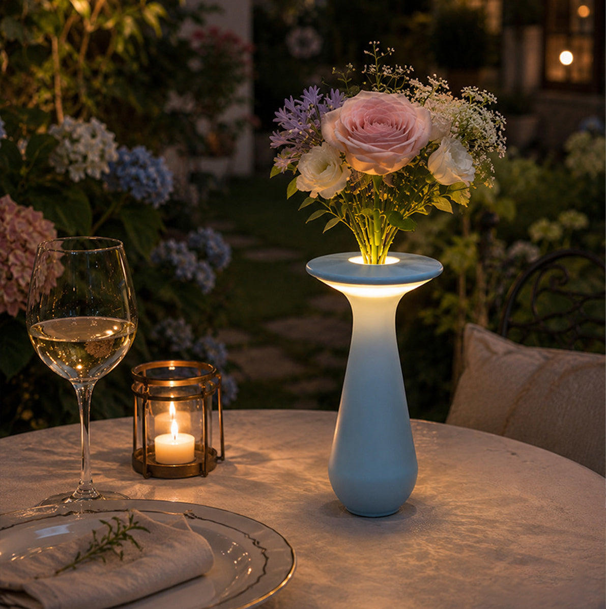 Rechargeable Vase Table Night Light with Warm Dimmable Glow - Blue