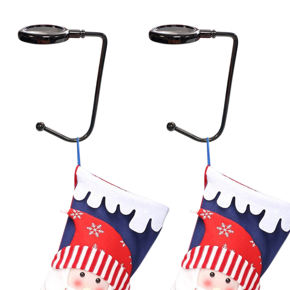 2 Pack 30mm Metal Straight Hooks for Christmas Stockings and Bags - Black