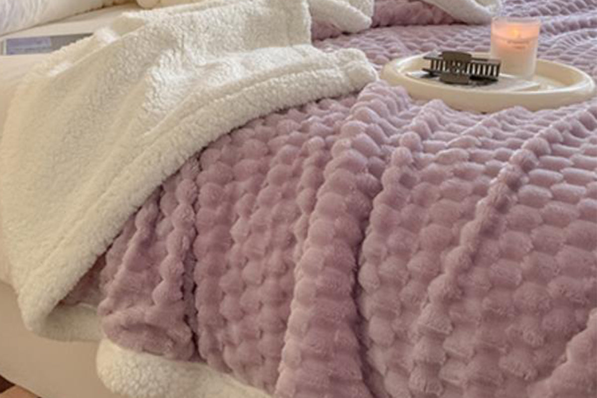 Fluffy Fleece Comforter Soft Warm Winter Jacquard Throw Blanket for Couch Bed -Purple