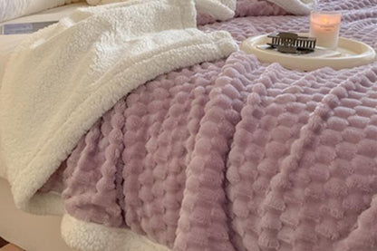 Fluffy Fleece Comforter Soft Warm Winter Jacquard Throw Blanket for Couch Bed -Purple