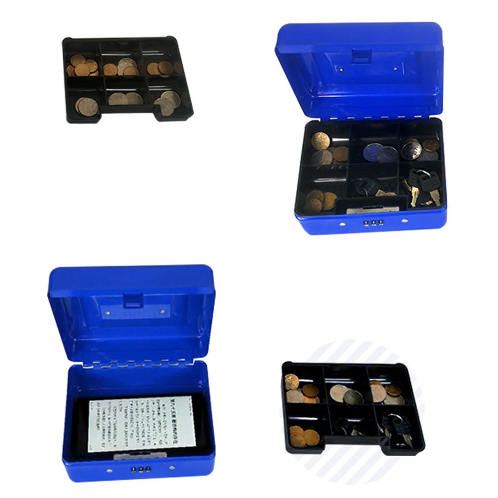 Lockable Cash Box Deposit Petty Cash Money Box with Code Lock Security Safe-Blue