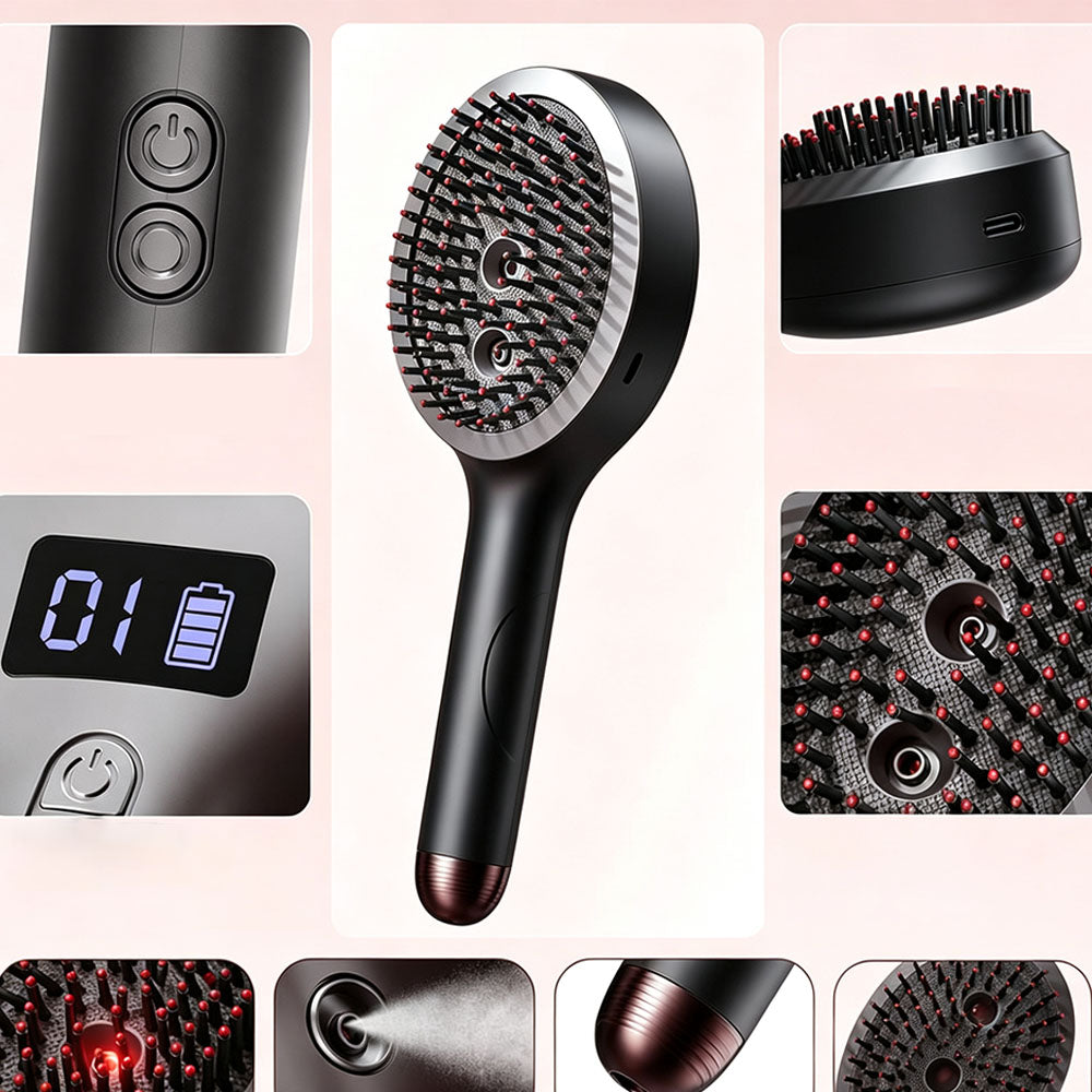 3 in 1 Electric Spray Hair Comb with Mist Function-Black