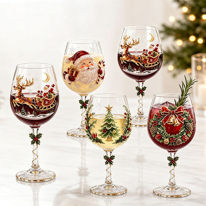 4 Pieces Christmas 3D Art Glass Goblet Holiday Decor Wine Cup