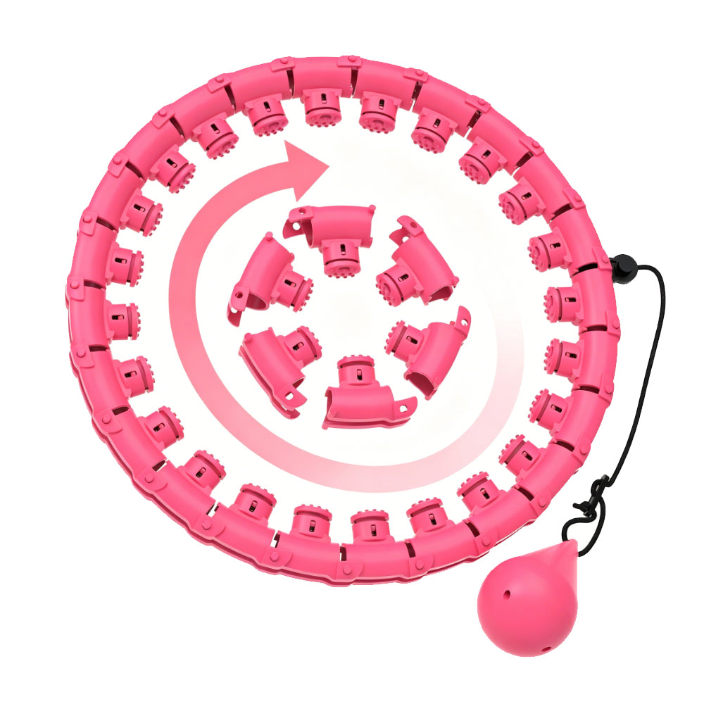 32 Section Detachable Weighted Hula Hoop Adjustable 26 to 58 Inches-Pink