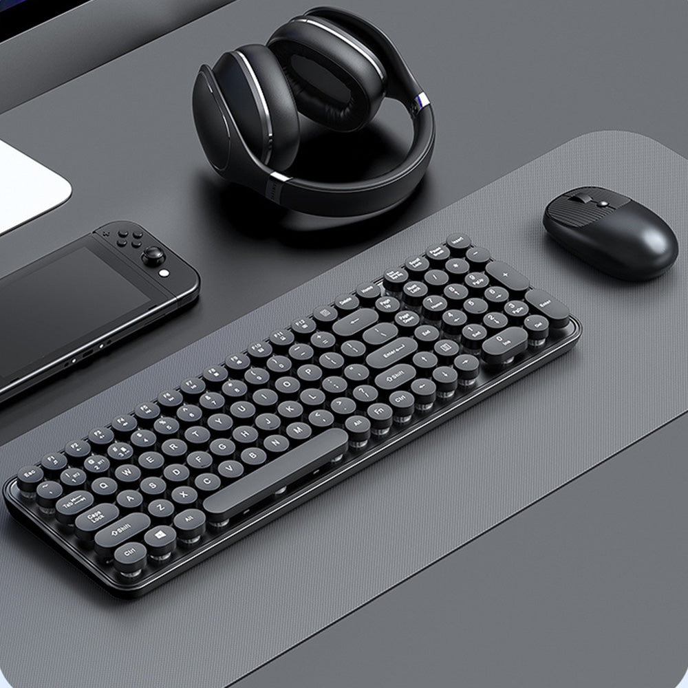 2.4GHz Wireless Keyboard And Mouse Combo With Round Key Caps-Black
