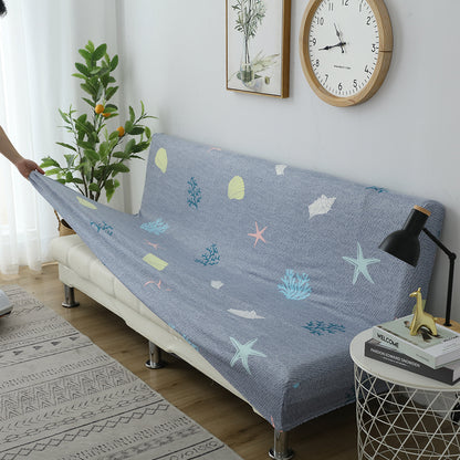 Printed Armless Futon Slipcovers Stretch Folding Sofa Bed Cover with Elastic Bottom -Grey