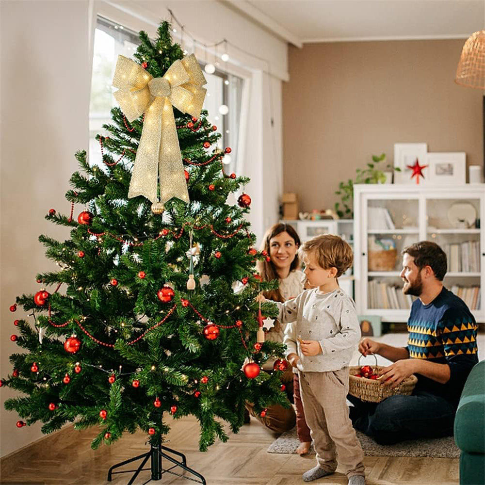 Christmas Bows Light Up Large Double Layer Ribbon Bow Xmas Door Decoration Home Decor-Gold