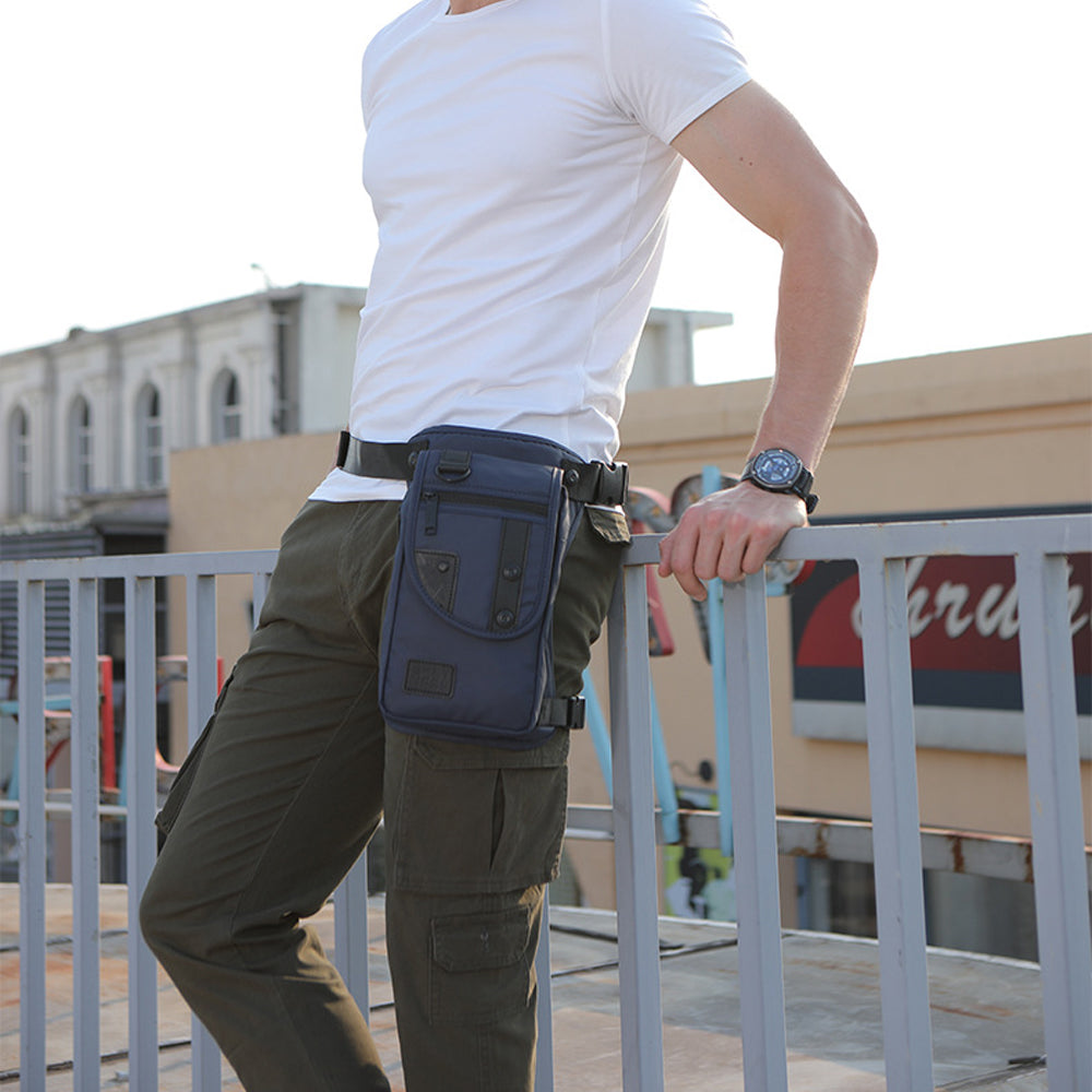Men's Tactical Leg Bag Drop Legs Belt Pack Waist Bag for Travel Riding Hiking Blue