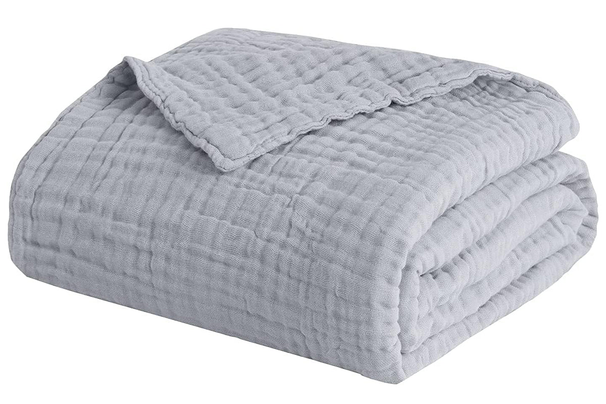 Cotton Muslin Blanket Breathable Soft Muslin Throw Blanket for Adults -Light Grey
