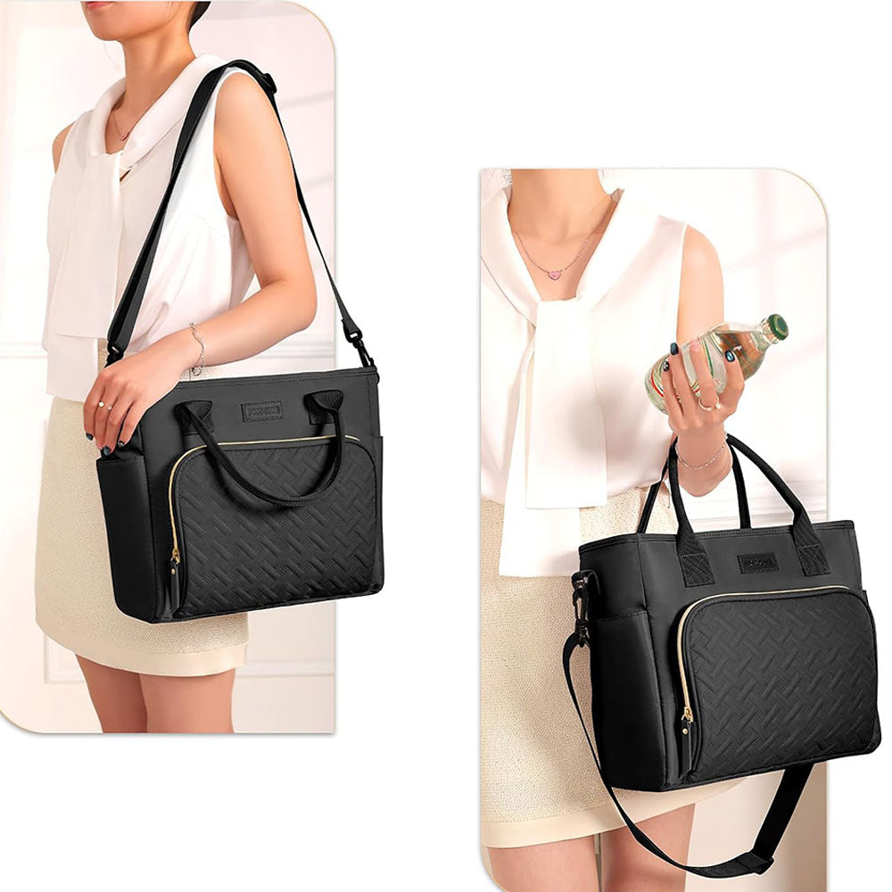 Large Capacity Insulated Lunch Tote Bag - Black