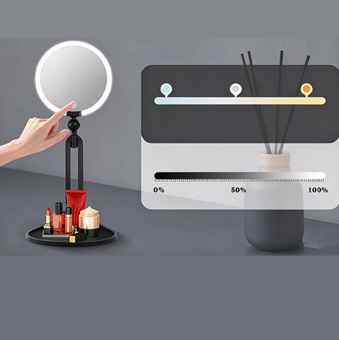 Portable Folding Double Sided LED Magnifying Makeup Mirror - Black