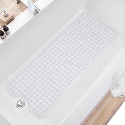 Bathtub Bubble Mat 100x40cm Non Slip Bath Mat with Drain Holes for Shower-White