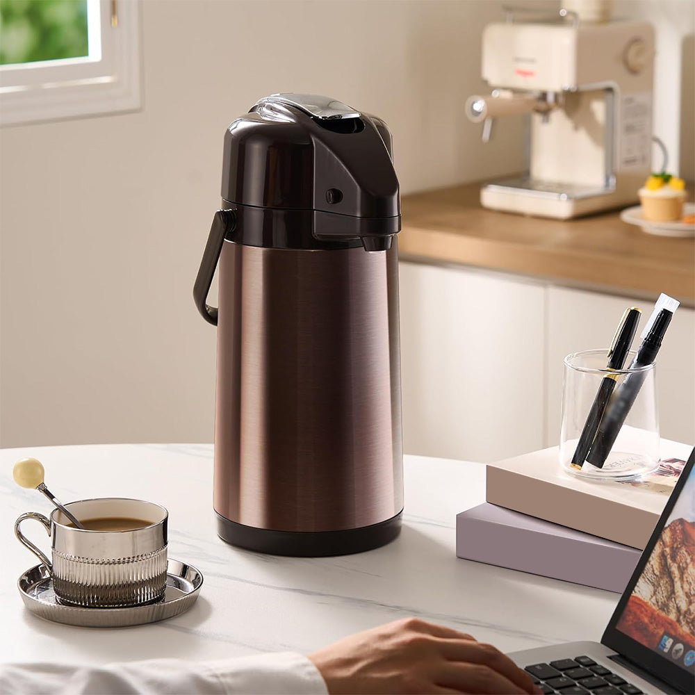 3L Stainless Steel Vacuum Insulated Water Dispenser Pump Flask Hot Cold Beverage Server-Gold