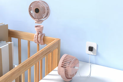 Portable Octopus Stroller Fan with Digital Display and 3 Speed Settings-Pink