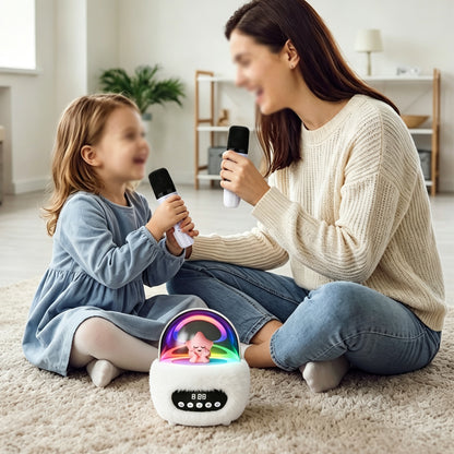 2 in 1 Portable Plush Speaker and Alarm Clock with Dual Mics - White