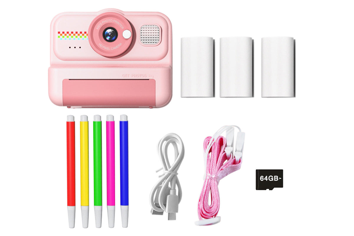 boy and girls Camera Instant Print 1080P Selfie Digital Camera with 64GB Card-Pink