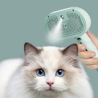 Pet Steam Brush Cat Dog Spray Hair Removal Comb for Shedding Grooming Green