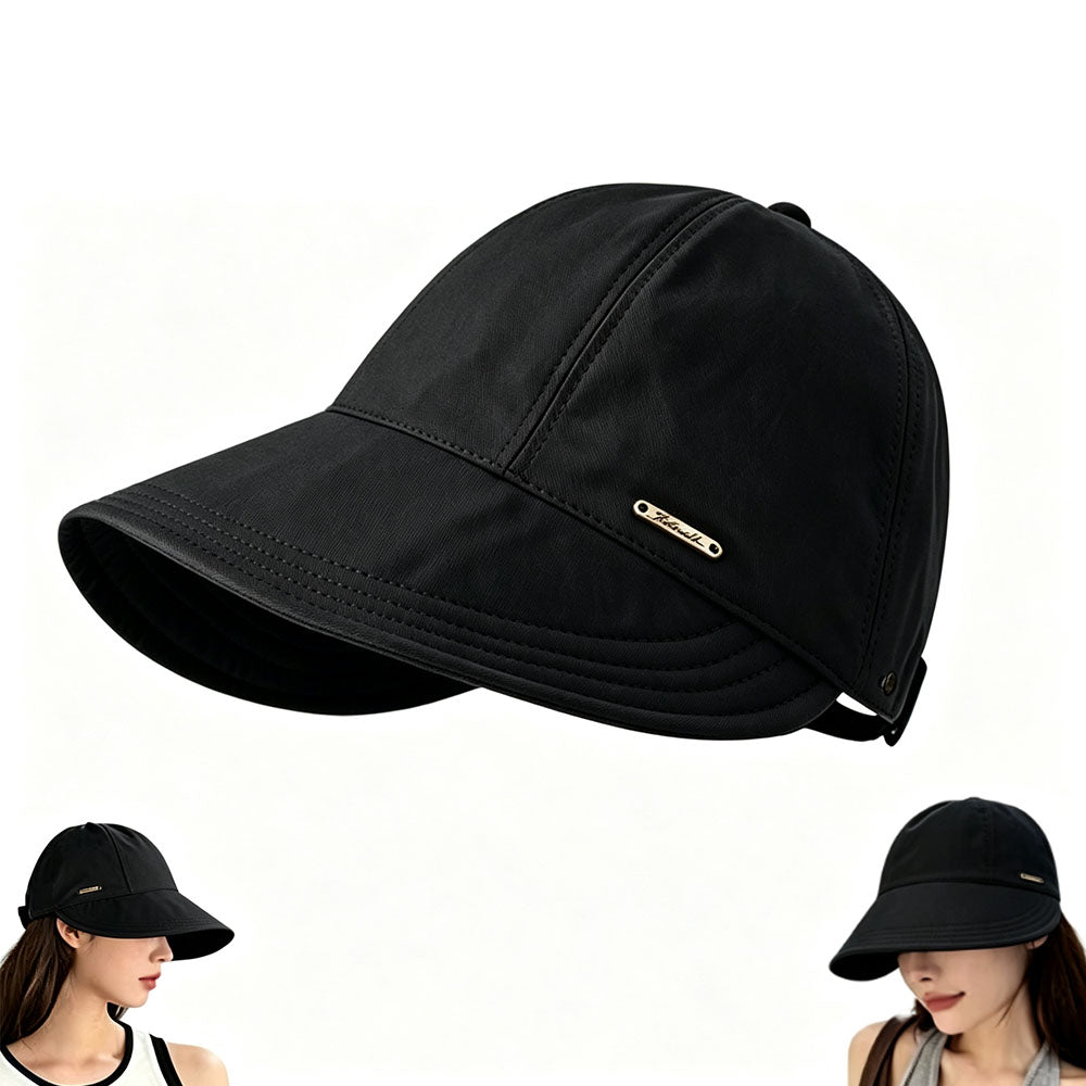 Wide Brim Quick Dry Sun Hat with Ponytail Opening and Hook - Black