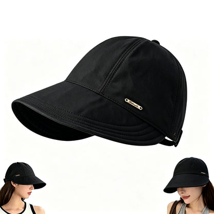 Wide Brim Quick Dry Sun Hat with Ponytail Opening and Hook - Black