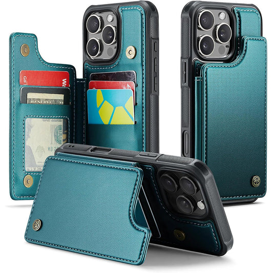 For iPhone 16 Series RFID Blocking Wallet Case with Card Holder Shockproof Phone Cover for Women Men Green