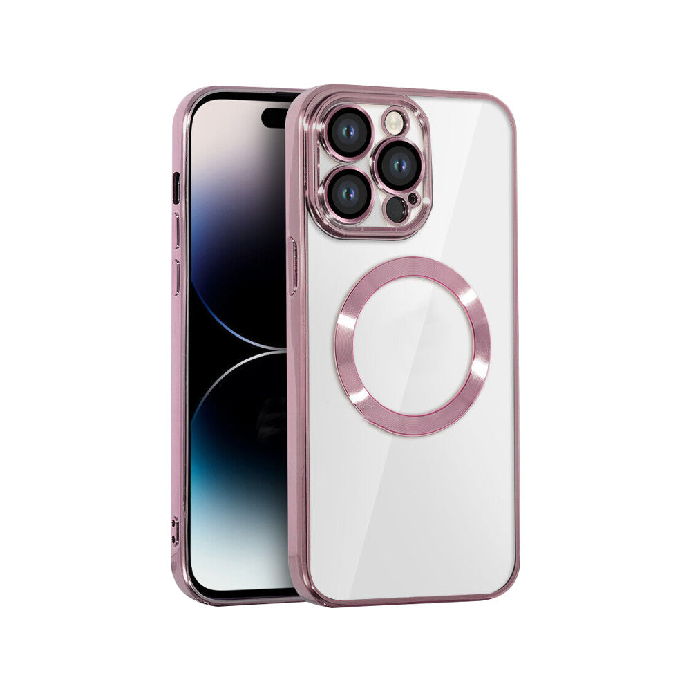 For iPhone 15 Series Magnetic Phone Cover Shockproof Plating Case Cover Rose Gold