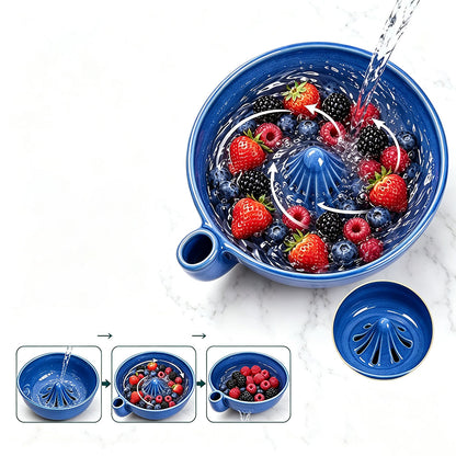 Ceramic Swirl Colander Bowl for Washing Draining and Serving - Blue