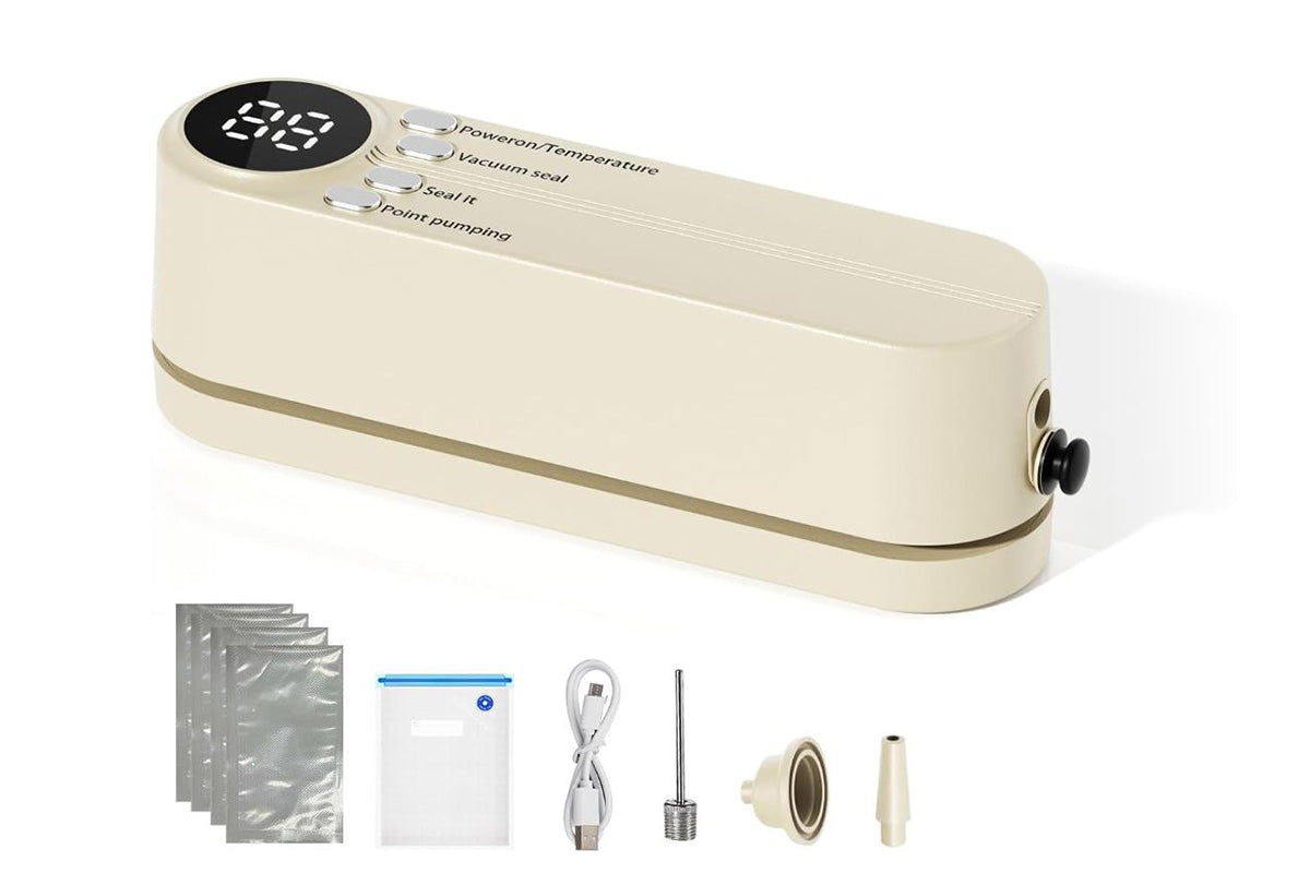 Portable Mini Vacuum Sealer for Food Storage with Rechargeable Handheld Sealing and Air Pump -White
