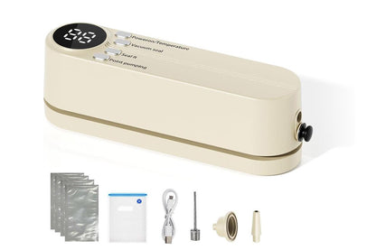 Portable Mini Vacuum Sealer for Food Storage with Rechargeable Handheld Sealing and Air Pump -White